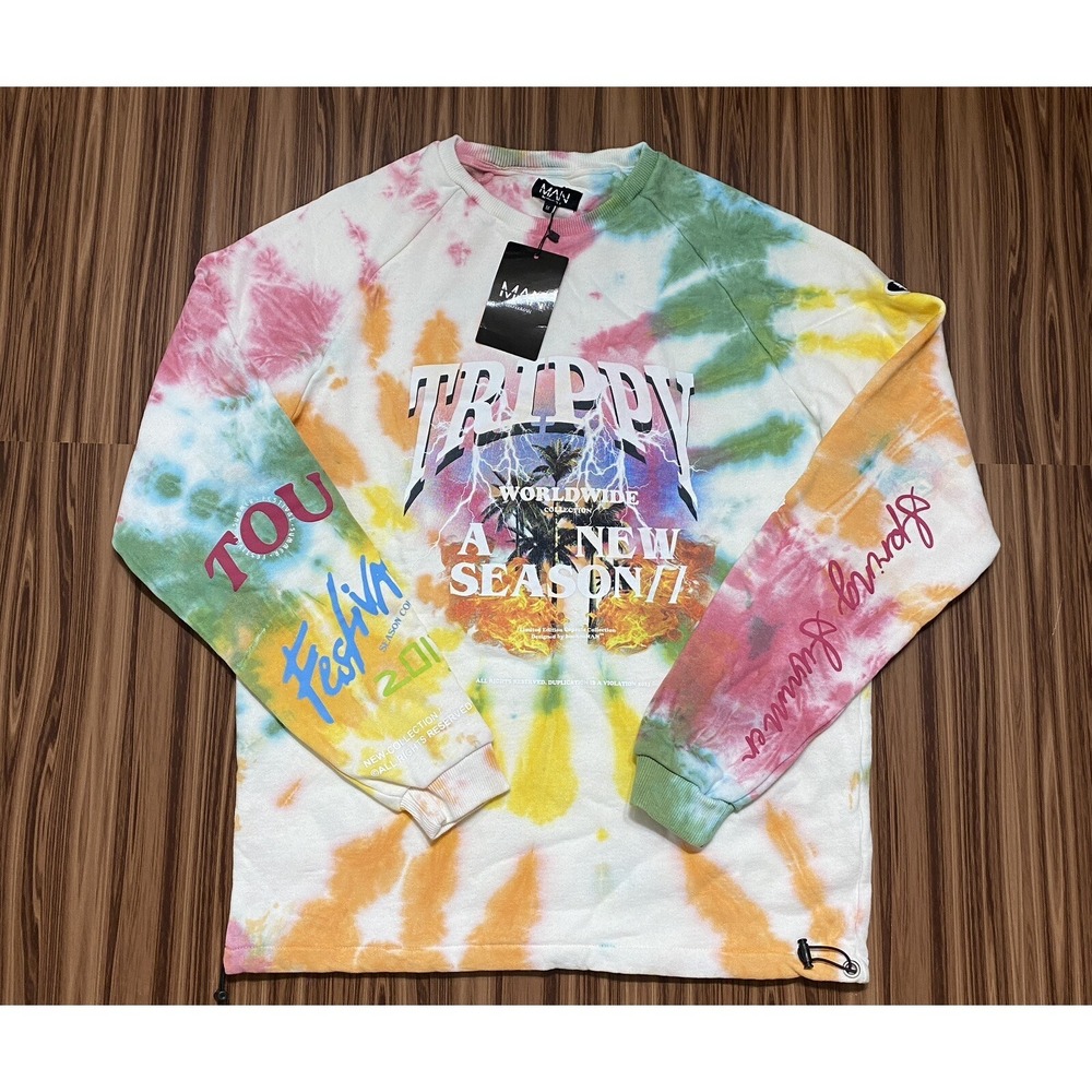 BoohooMAN Sweater Retro Trippy Funk Official Man Trippy Tour Size M NEW